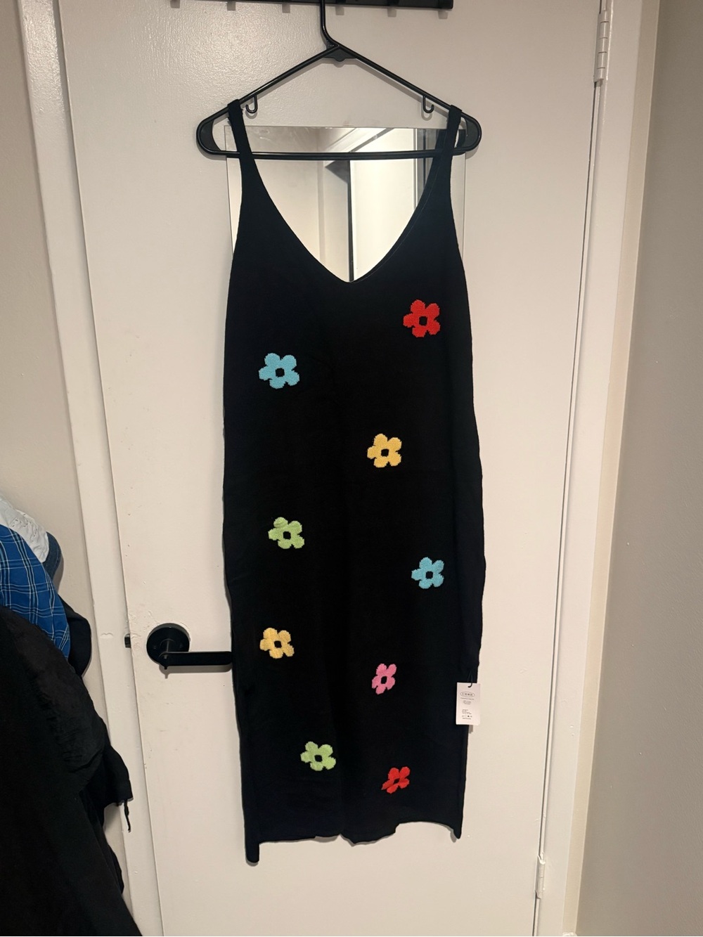 Cider Black Midi Knit Bodycon Plus size Slip Dress w/ Multicolor Flowers Y2K